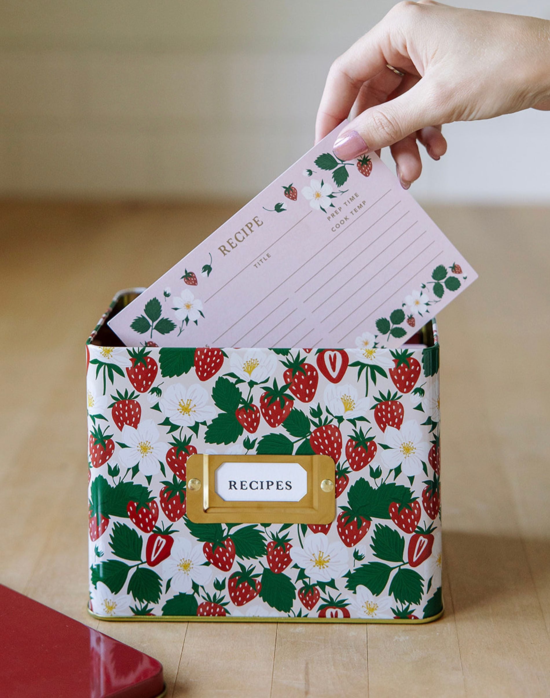 Strawberry Patch Tin Recipe Card Box - Paper Farm Press